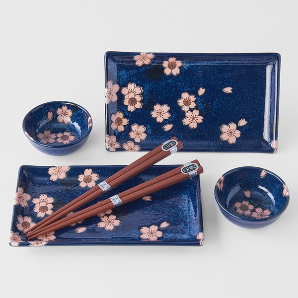 6-delni komplet modrih keramičnih posod za suši MIJ Sakura