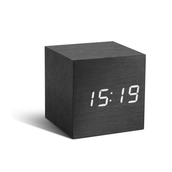 Temno siva budilka z belim LED zaslonom Gingko Cube Click Clock