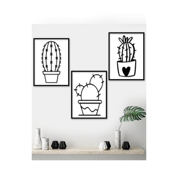 Komplet 3 slik v črnem okvirju Kate Louise Kaktusi, 15 x 20 cm