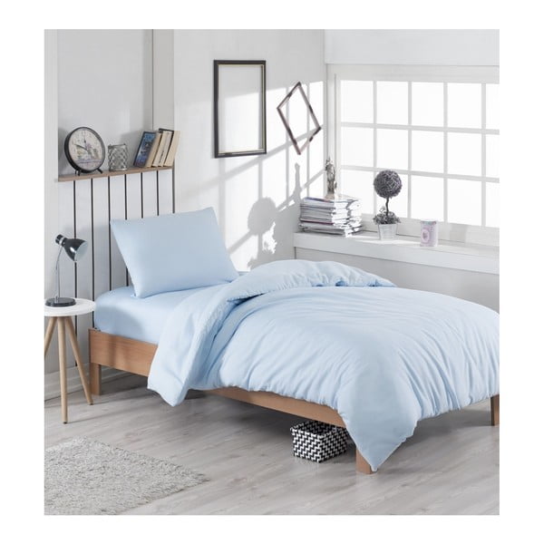 Svetlo modra posteljnina za enojno posteljo z mešanico bombaža Paint, 140 x 200 cm