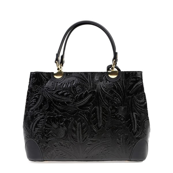 Črna usnjena torbica Carla Ferreri Floral