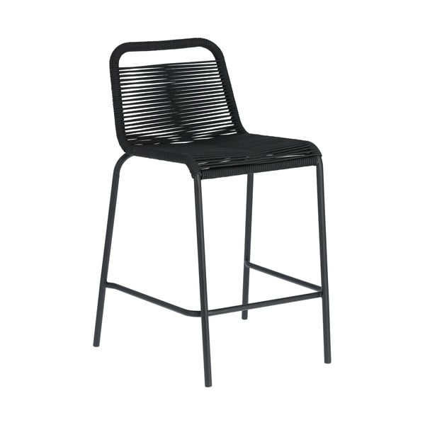 Črn barski stolček z jekleno konstrukcijo Kave Home Glenville, višina 62 cm