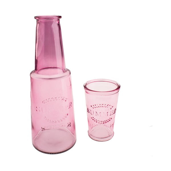 Rožnata steklena karafa s kozarcem, 800 ml