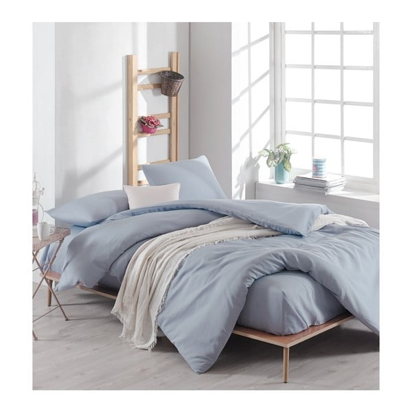 Svetlo modra bombažna posteljnina z rjuho za zakonsko posteljo EnLora Home , 200 x 220 cm