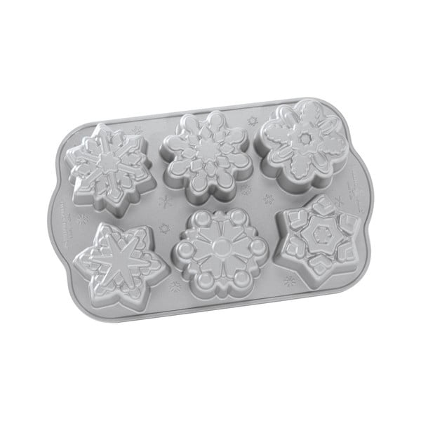 Model za 6 mini peciv v srebrni barvi Nordic Ware Snowflakes, 700 ml