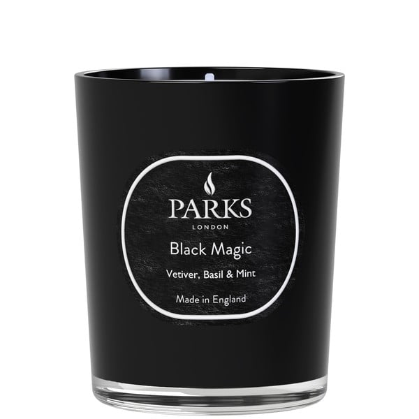 Parks Candles London Sveča Black Magic z vonjem vetiverja, bazilike in mete, čas gorenja 45 h