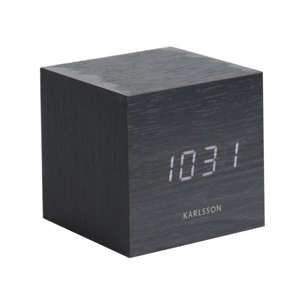 Črna budilka Karlsson Mini Cube, 8 x 8 cm