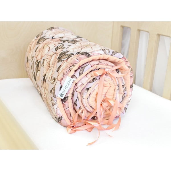 Rožnata bombažna zaščitna blazina za posteljico Benlemi Peony, dolžina 180 cm