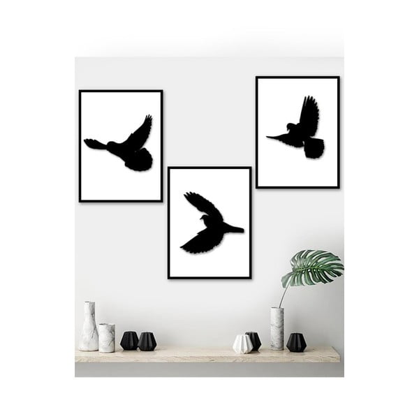Komplet 3 slik v črnem okvirju Kate Louise Birds, 15 x 20 cm