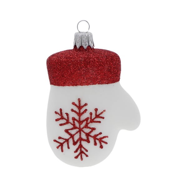 Komplet 2 belih steklenih božičnih okraskov v obliki rokavičke Ego Dekor