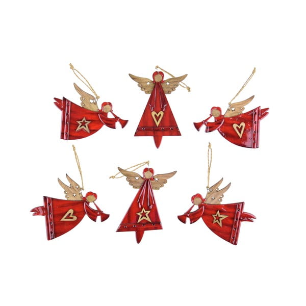 Set 6 rdečih božičnih okraskov z angelčki Ego Dekor