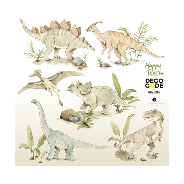 Komplet otroških stenskih nalepk z motivi dinozavrov Dekornik Happy Dino, 100 x 100 cm
