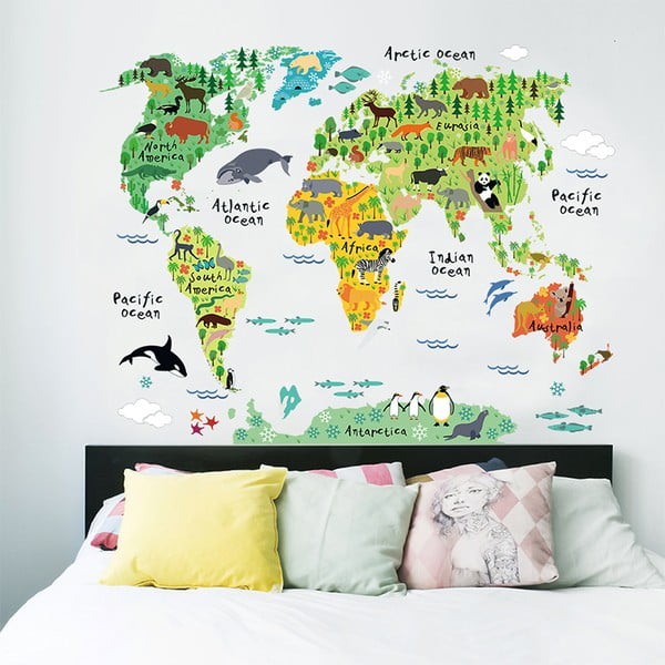Stenska nalepka Ambiance World Map, 73 x 95 cm