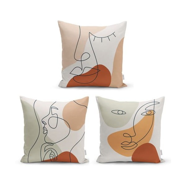 Komplet 3 dekorativnih prevlek za vzglavnik Minimalist Cushion Covers Woman Face, 45 x 45 cm