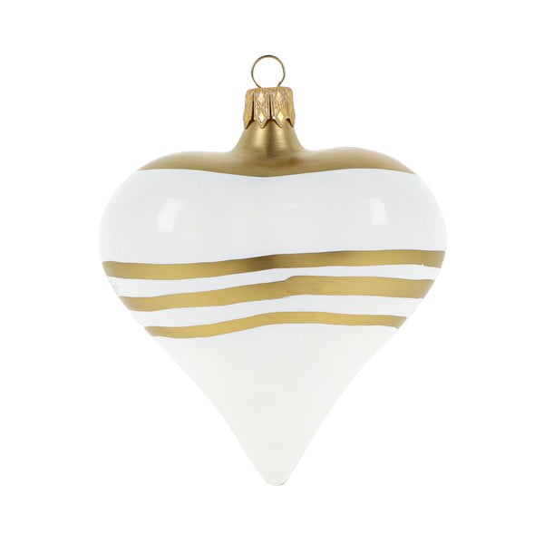 Komplet 3 steklenih belo-zlatih božičnih okraskov v obliki srca Ego Dekor