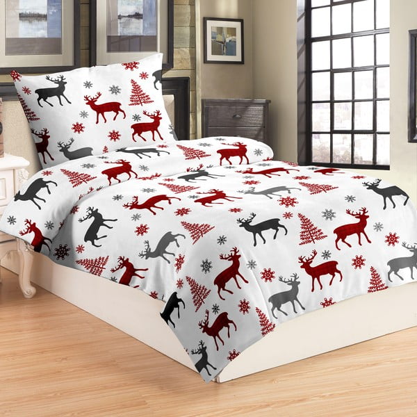 Rdeča mikroplišasta posteljnina My House Deer, 140 x 200 cm