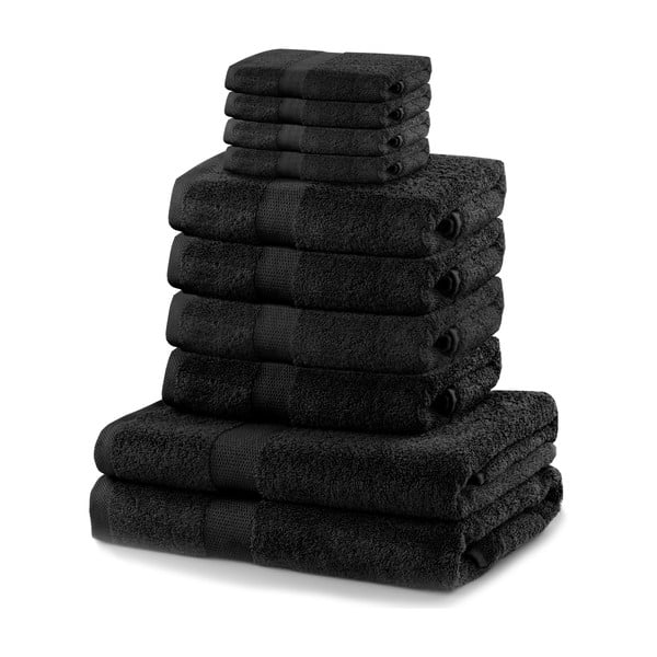 Komplet 8 črnih brisač in 2 kopalnih brisač DecoKing Marina Black