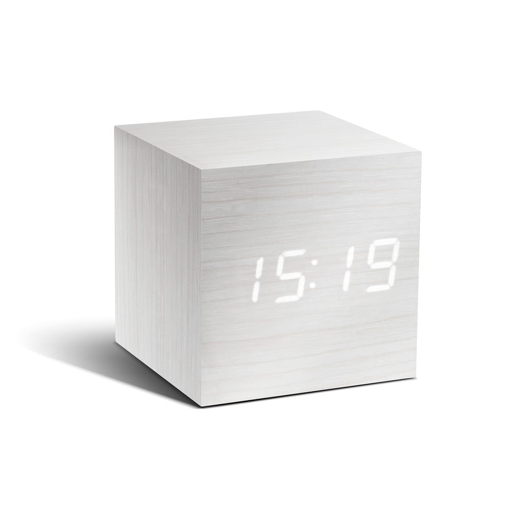 Bela budilka z belim LED zaslonom Gingko Cube Click Clock