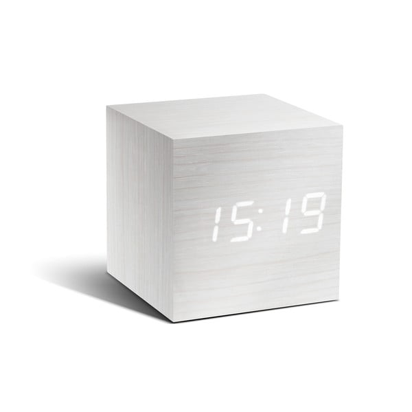 Bela budilka z belim LED zaslonom Gingko Cube Click Clock