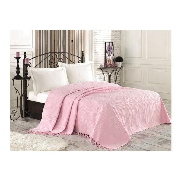 Rožnata bombažno pregrinjalo za zakonsko posteljo Clemence, 220 x 240 cm