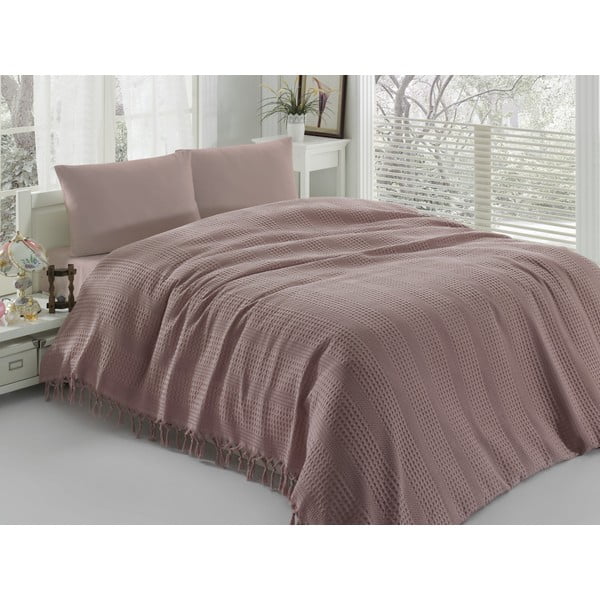 Rjavo-rožnato posteljno pregrinjalo Pique, 220 x 240 cm