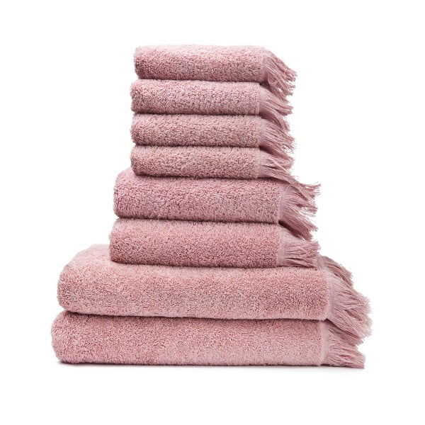 Komplet 6 majhnih in 2 velikih roza brisač iz 100-odstotnega bombaža Bonami Selection