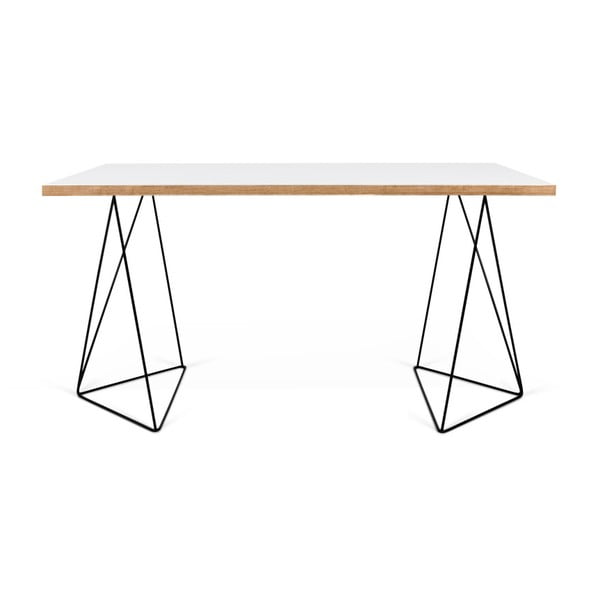 Bela delovna miza s črnimi nogami TemaHome Flow, 140 x 75 cm
