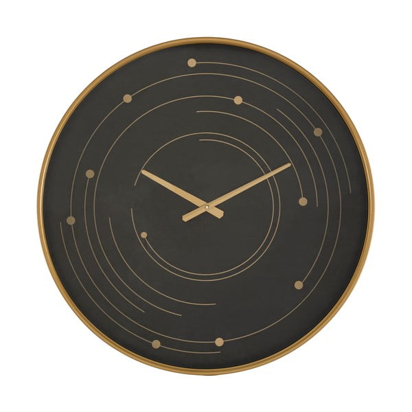 Črna stenska ura z okvirjem v zlati barvi Mauro Ferretti Plix, ø 60 cm
