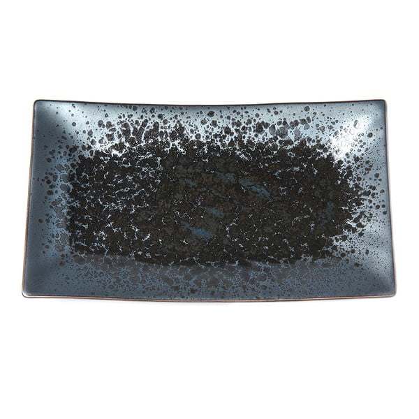 Črno-siv keramičen servirni krožnik MIJ Pearl, 33 x 19 cm